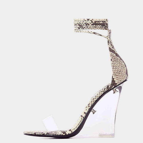 SZ 6 Snake Clear Open Toe Wedge Sandal Ankle Strap - Picture 4 of 7